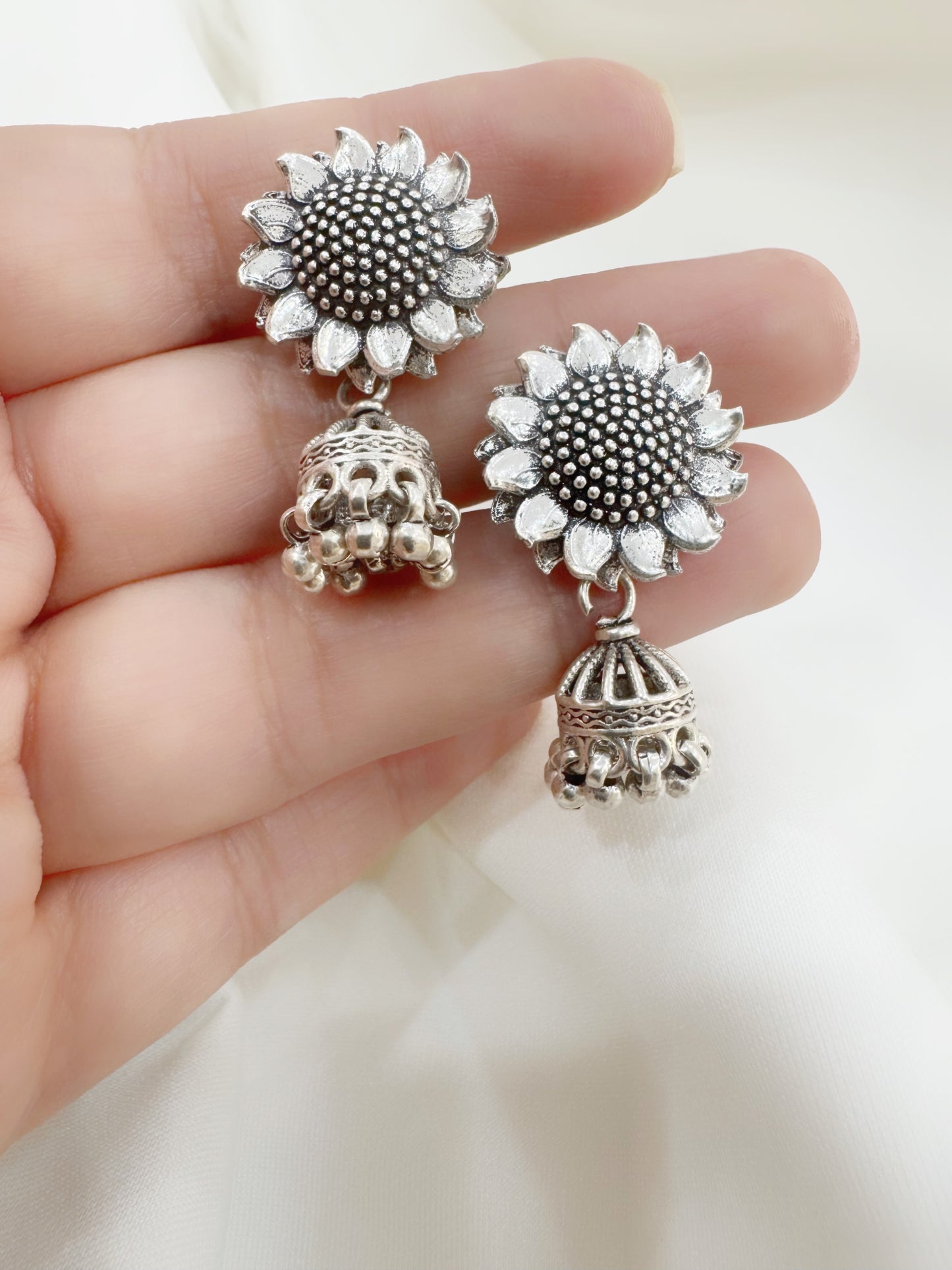 The Sunshine Jhumki 92.5 Silver Earrings - Handcrafted