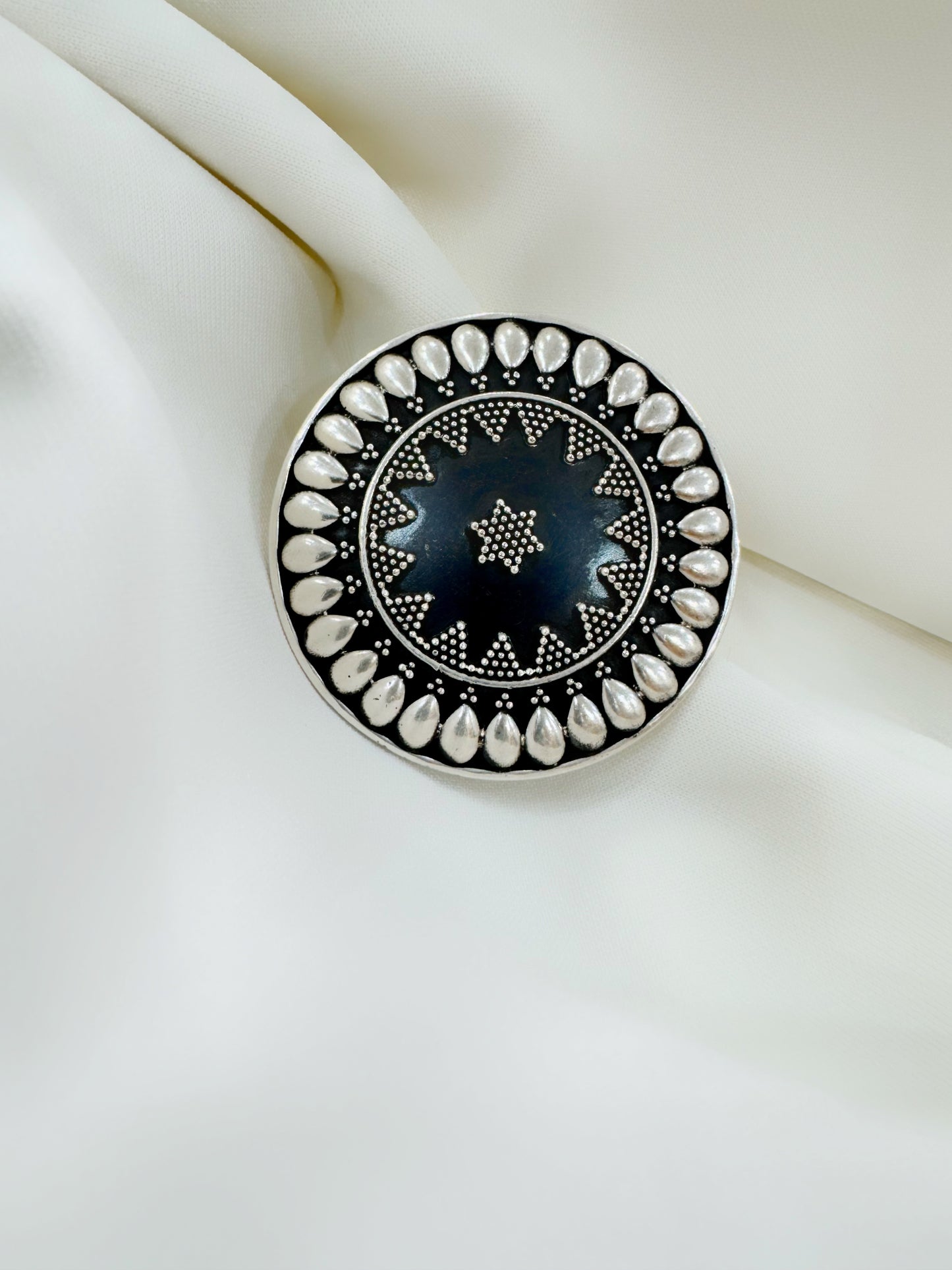 Naaz Teardrop Mandala 92.5 Silver Adjustable Ring