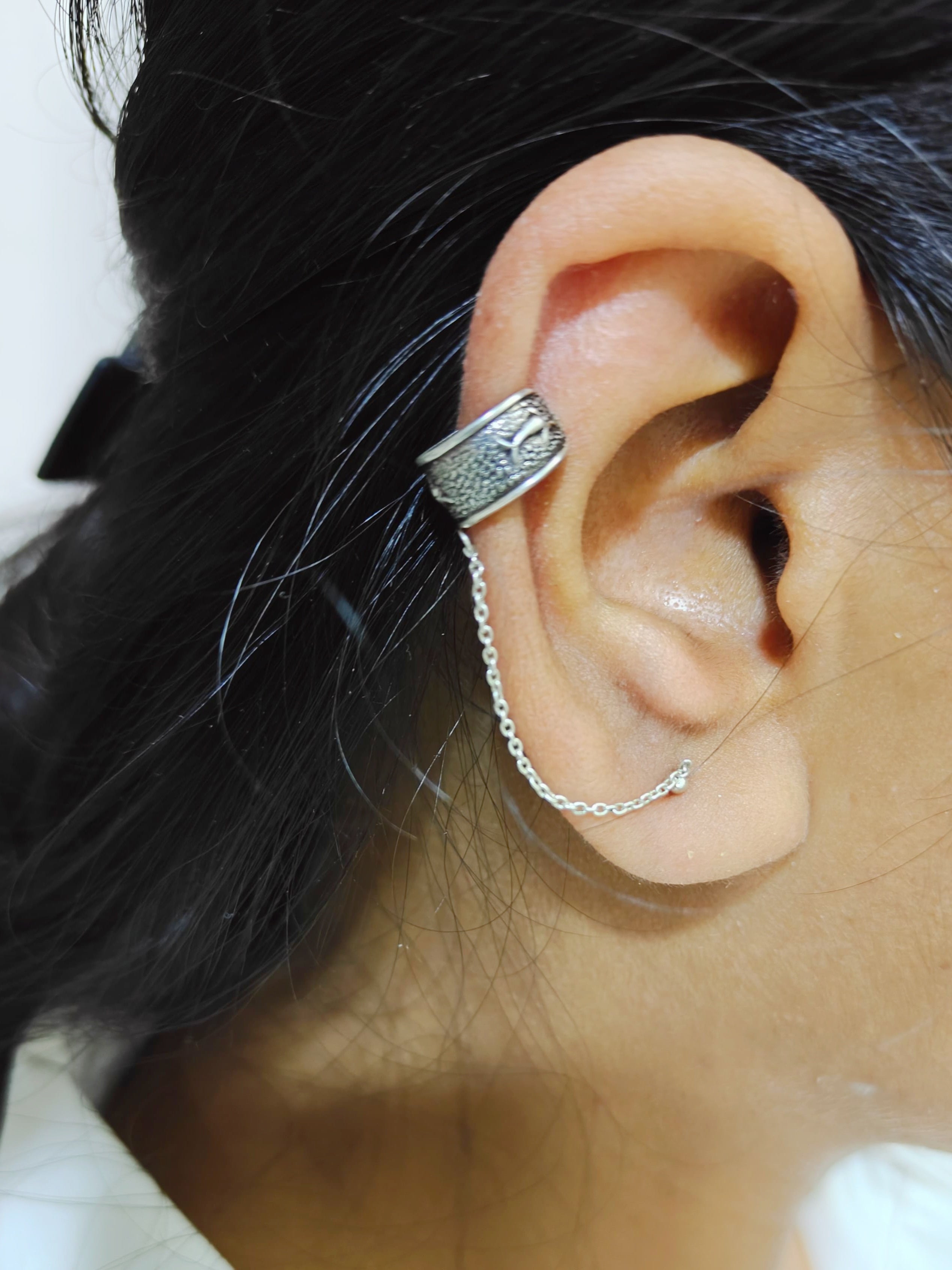 Tarang - Cuff Chain And Stud 92.5 Silver Earrings Pair