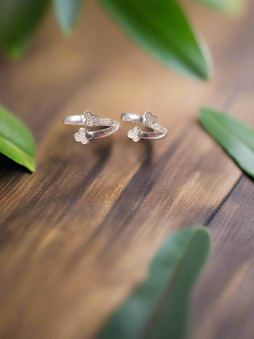 Twin Flowery Duo 92.5 Silver Toe Rings - Pair