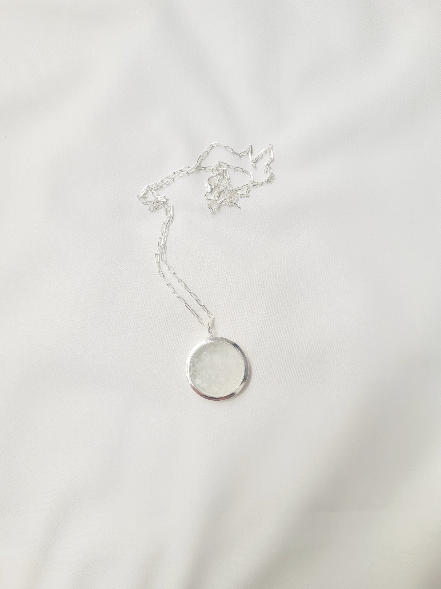 92.5 Silver Crystal Glass Pendant with Chain Necklace