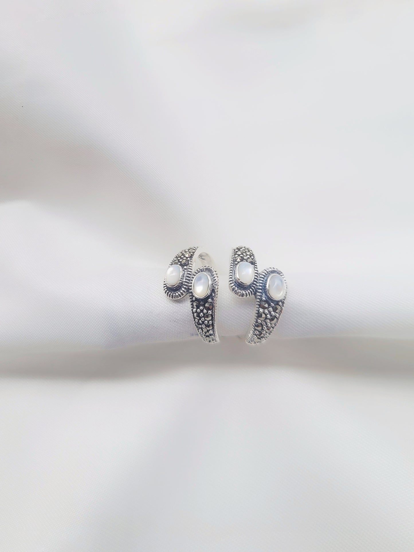 Marcasite Royal Pearl Wrap Toe Rings 92.5 Silver - Pair