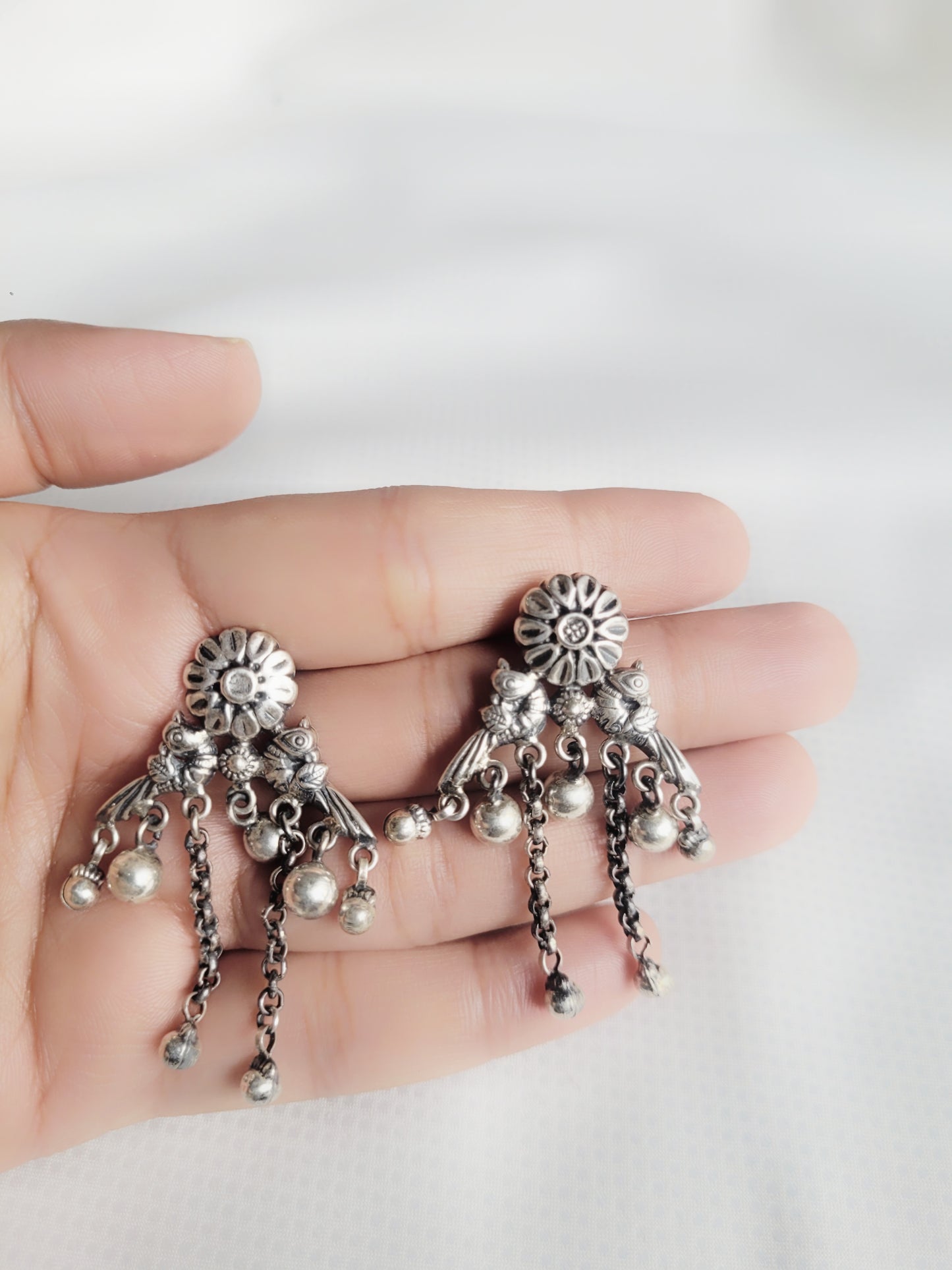 Meher Floral 92.5 Silver Floral Dangle