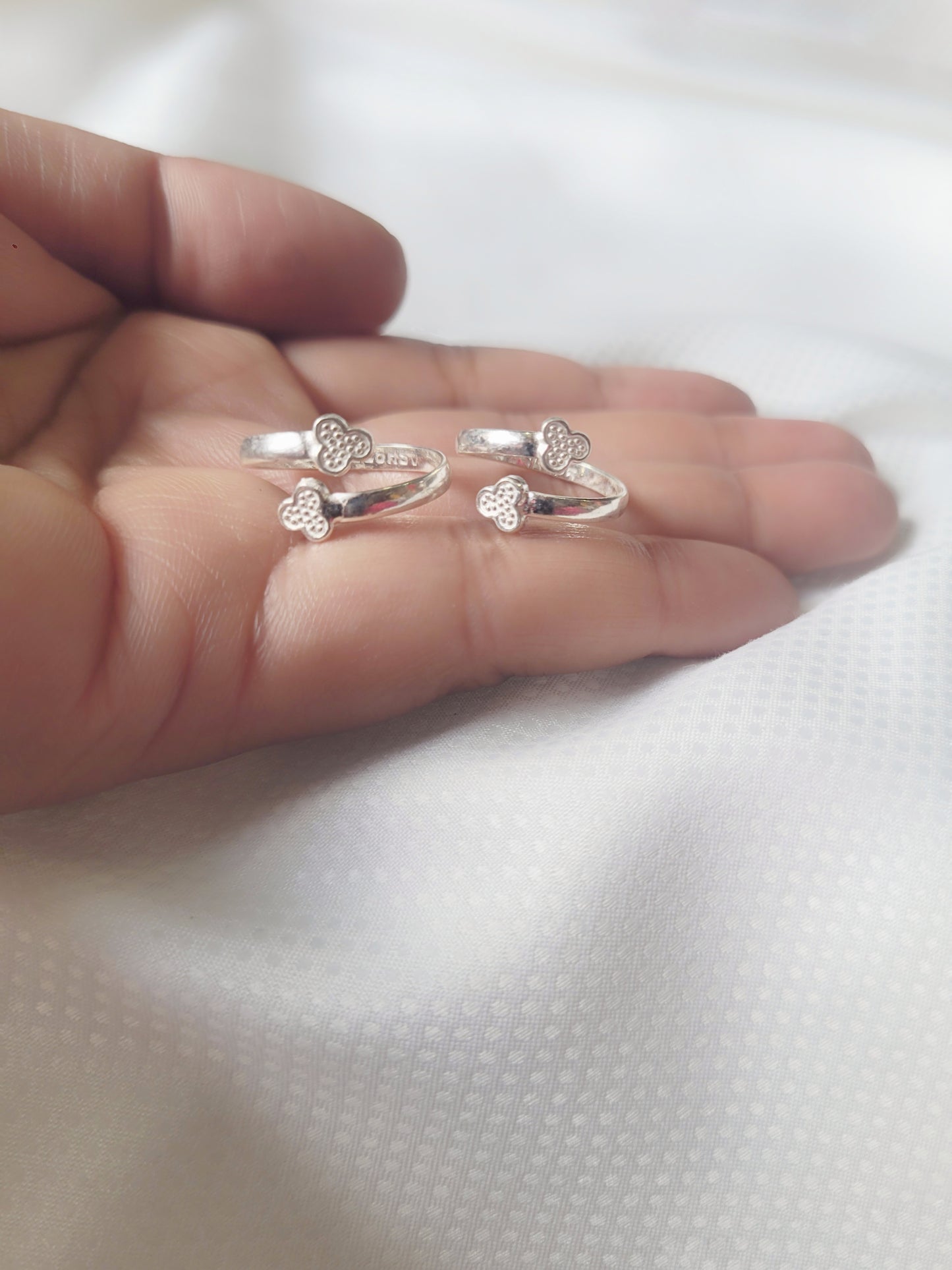 Twin Flowery Duo 92.5 Silver Toe Rings - Pair
