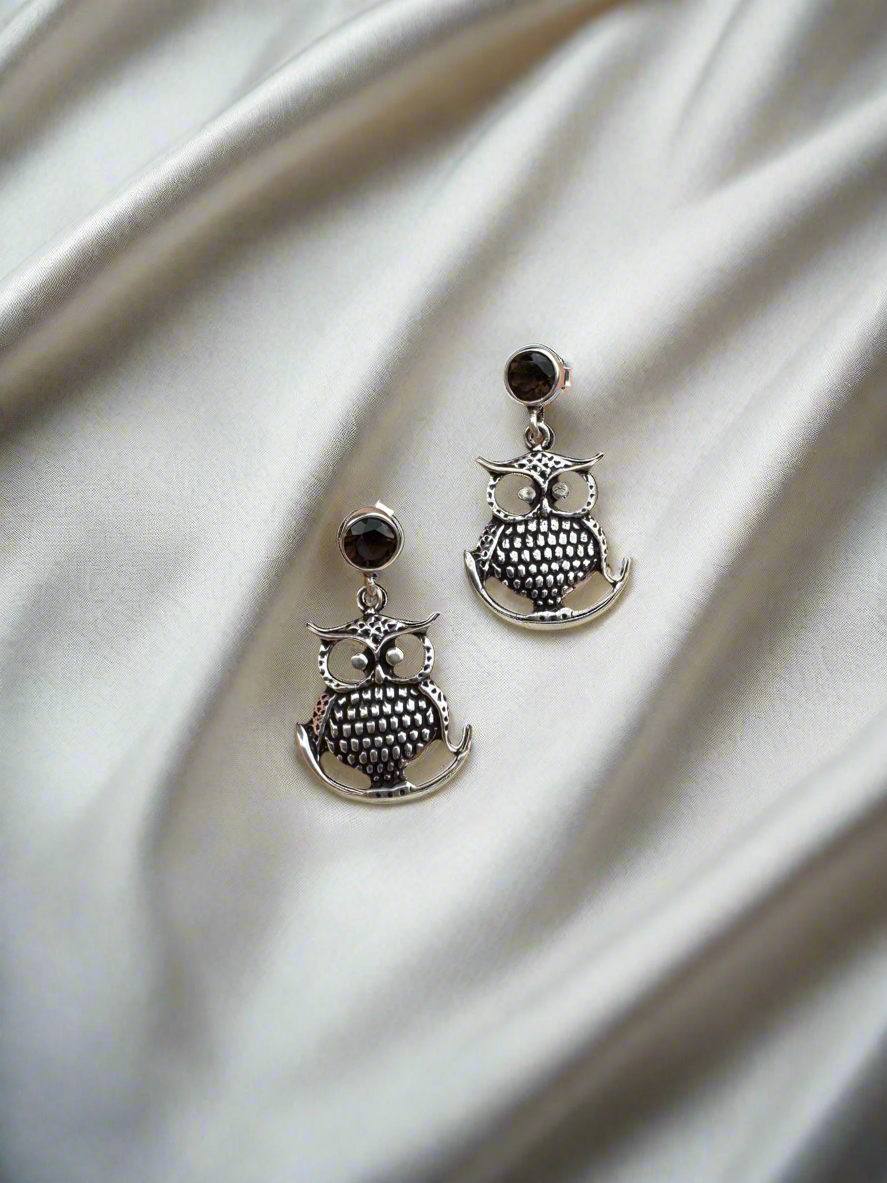 Lakshmi's Owl Charms 92.5 Silver Statement Earrings
