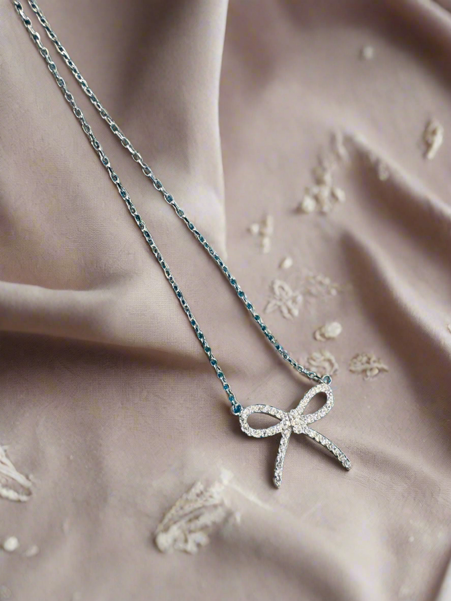 92.5 Silver Bow Pendant Minimalistic Necklace