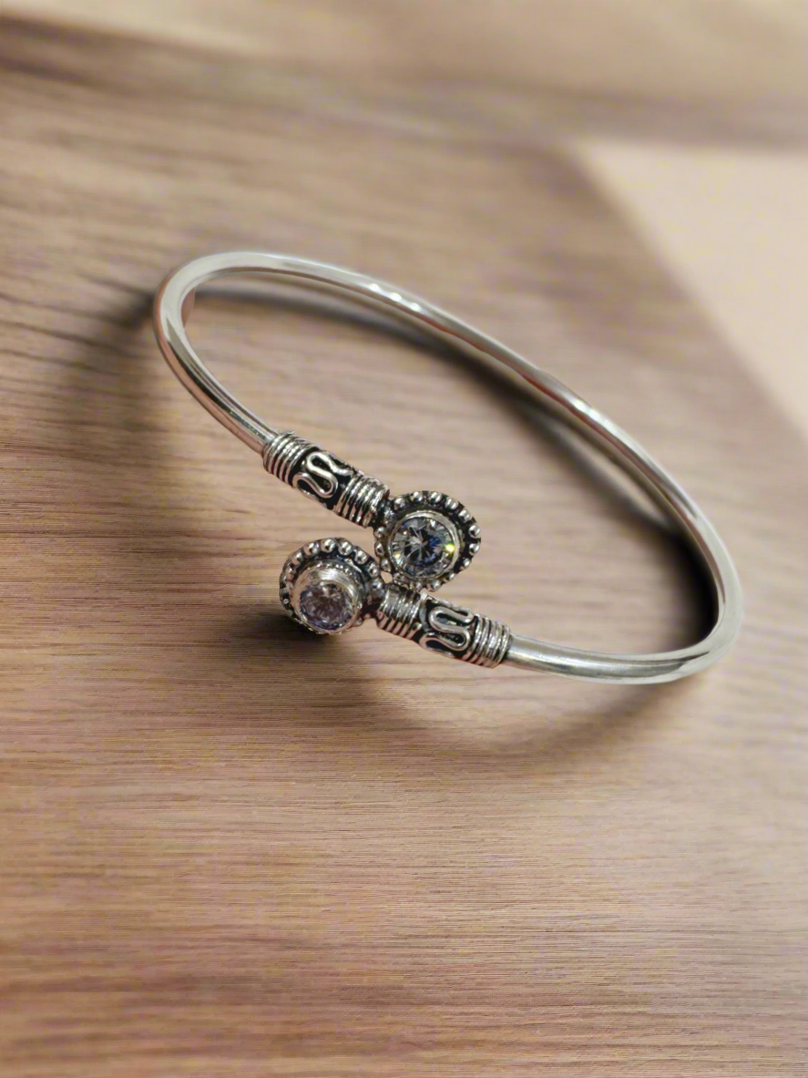 Stone Studded 92.5 Silver Kada Anklet (Single Piece)