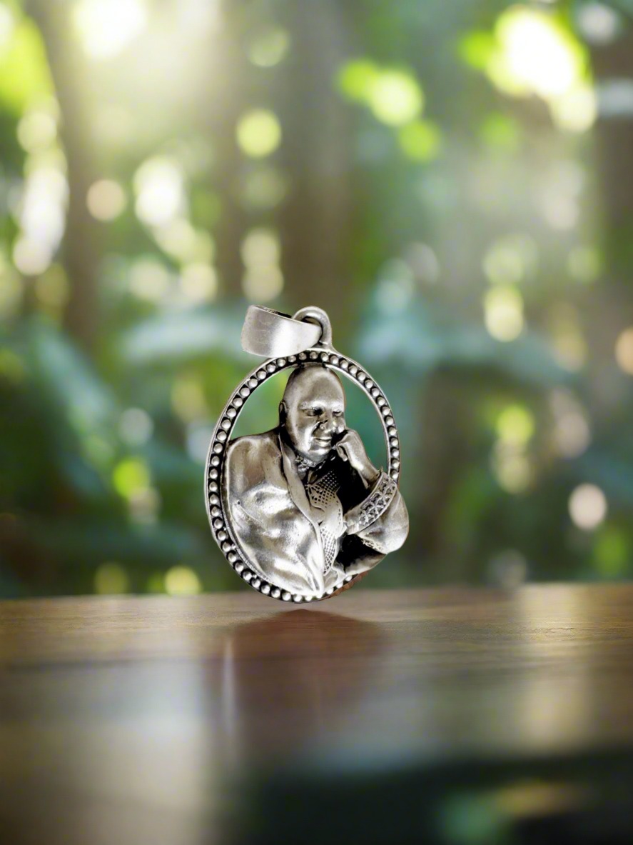 Guruji 92.5 Silver Handcrafted Big Oval Pendant (With or Without Chain)
