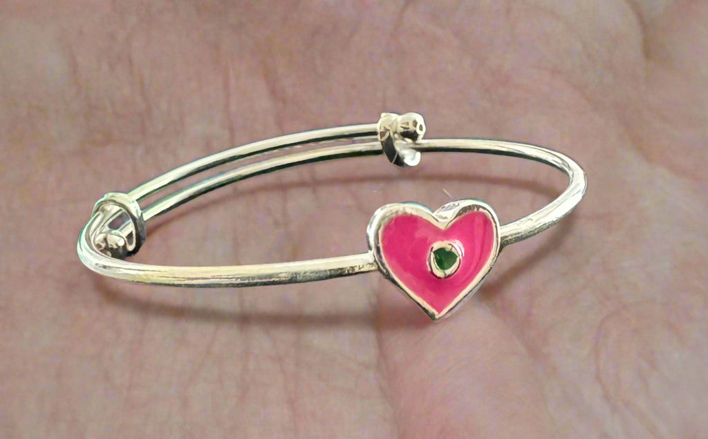 92.5 Silver Pink Heart Flexible Size Bracelet for Kids