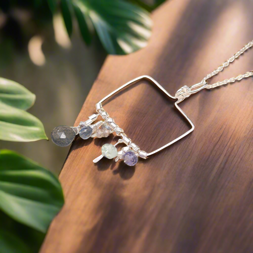 92.5 Silver Rectangle Hoop Pendant with Chain Necklace