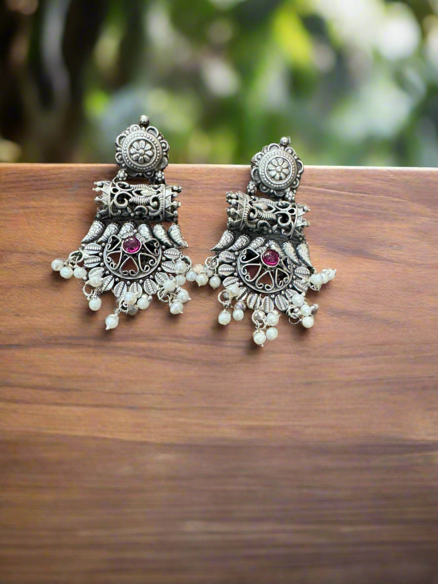 Antique Silver Divya Kala Temple Treasure Earrings