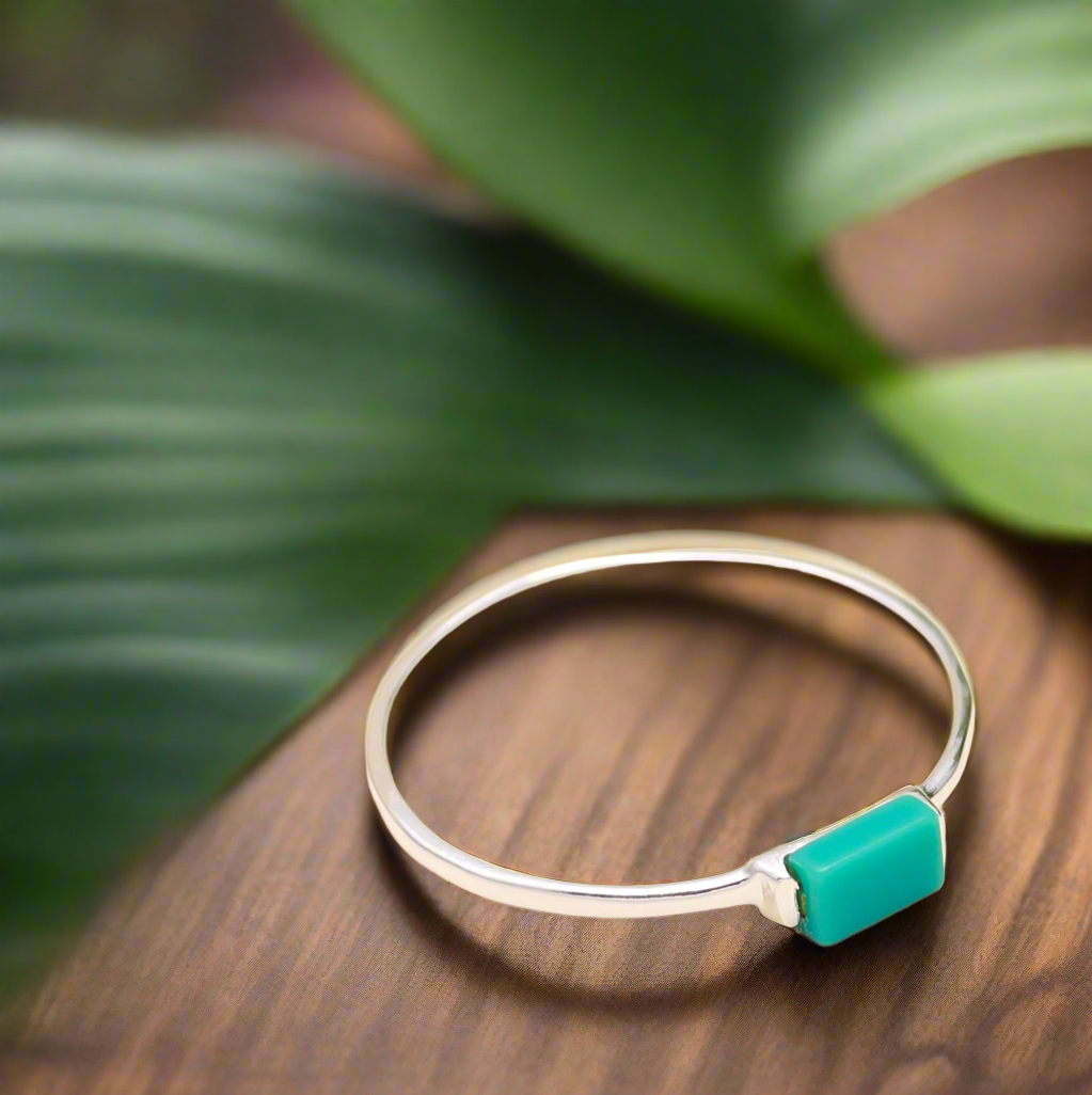 92.5 Silver Blue Block Minimalistic Ring