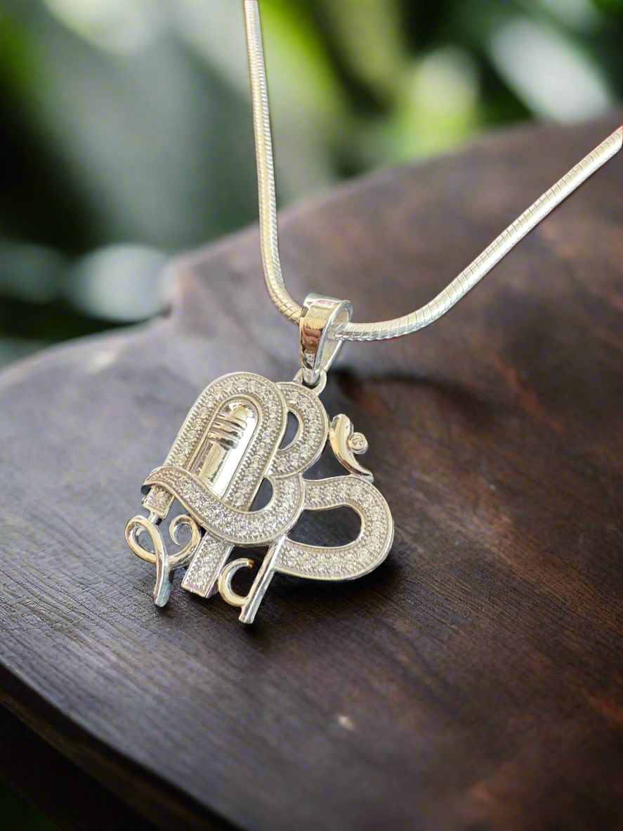 92.5 Silver Unisex Om and Shivaling Pendant (without Chain)