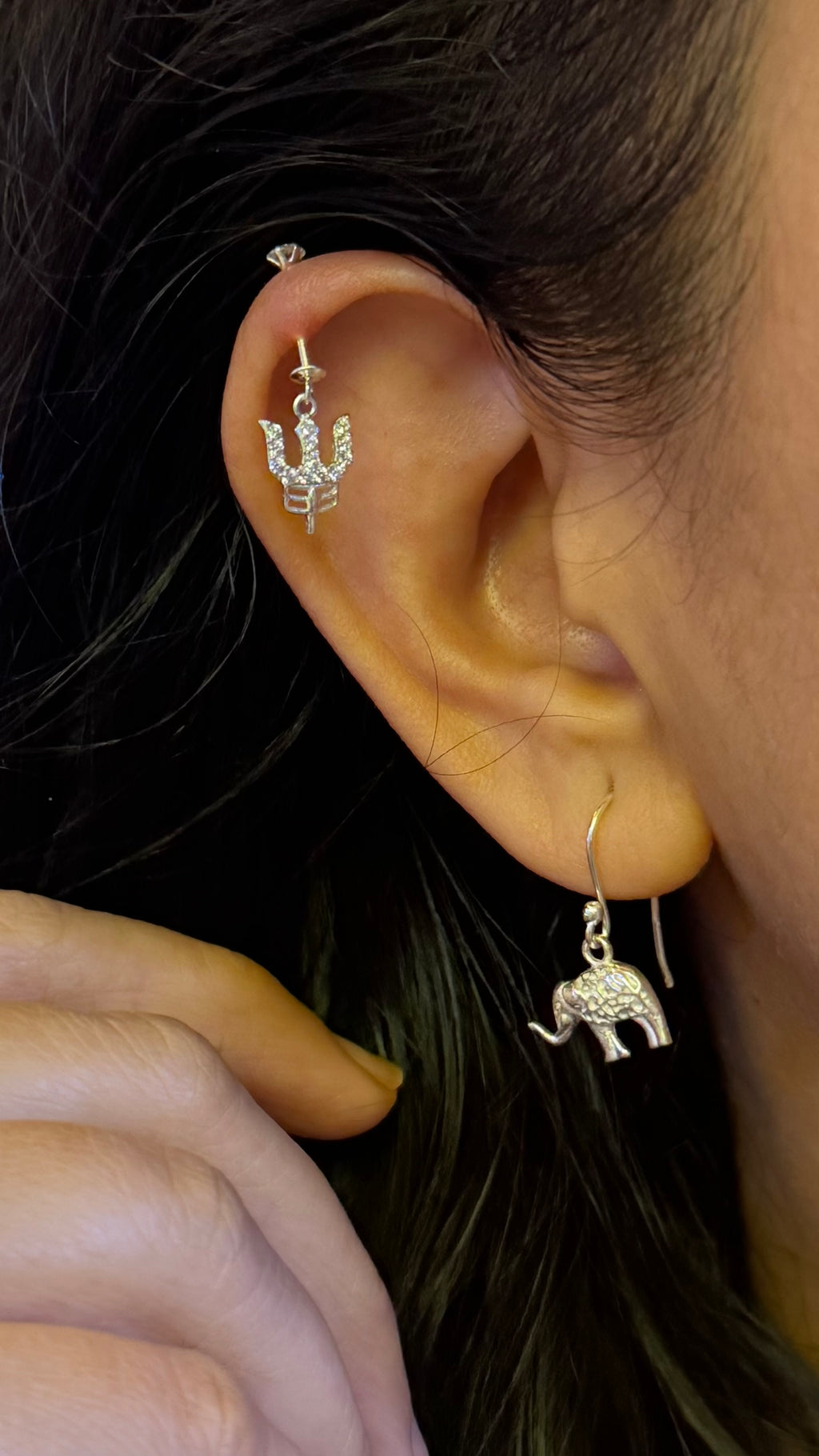Everyday Bugadi - Shiva Trishool Helix Earrings - 925 Silver - Pair