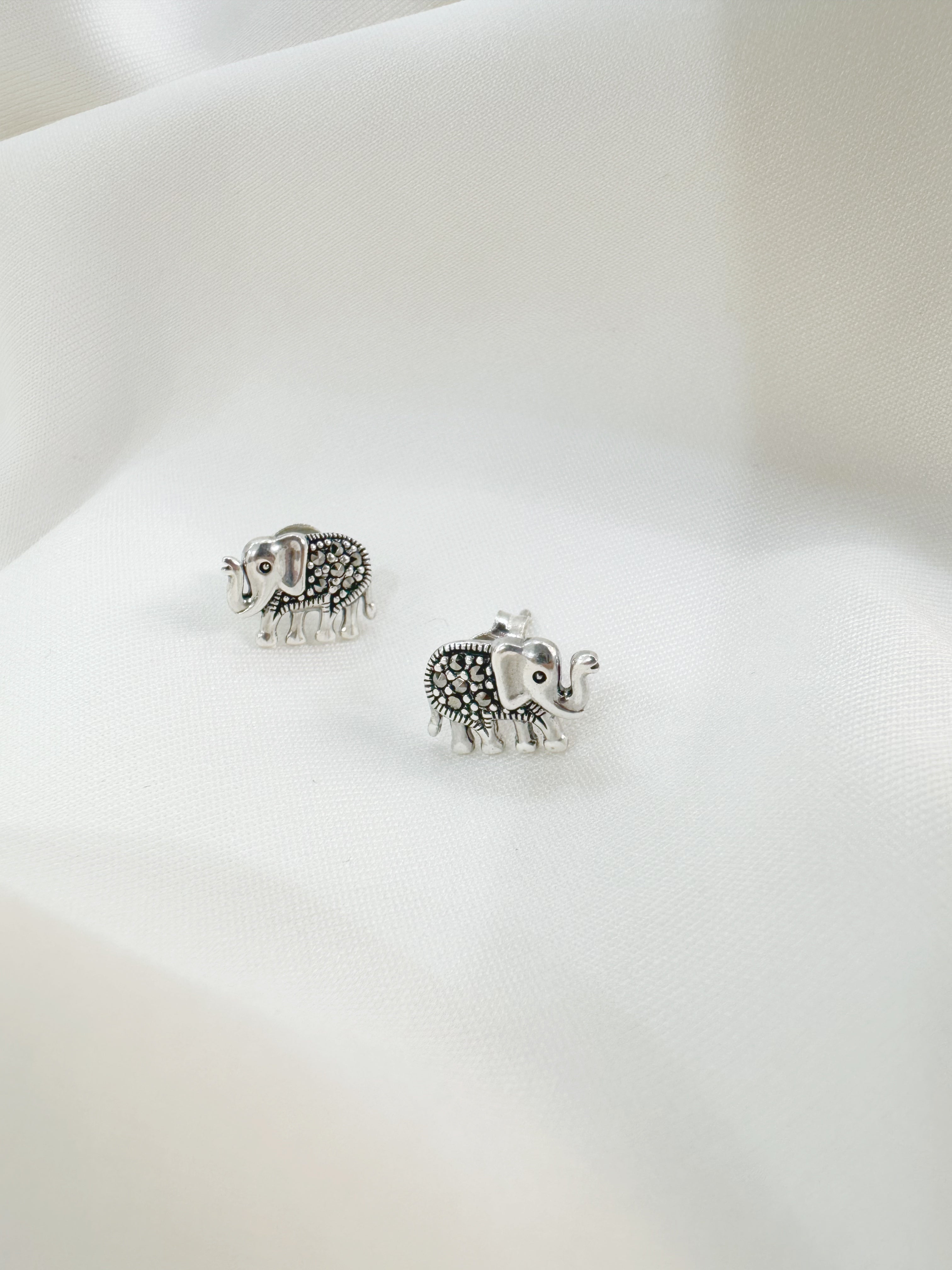 Baby Hathi 92.5 Silver Marcasite Stud Earrings