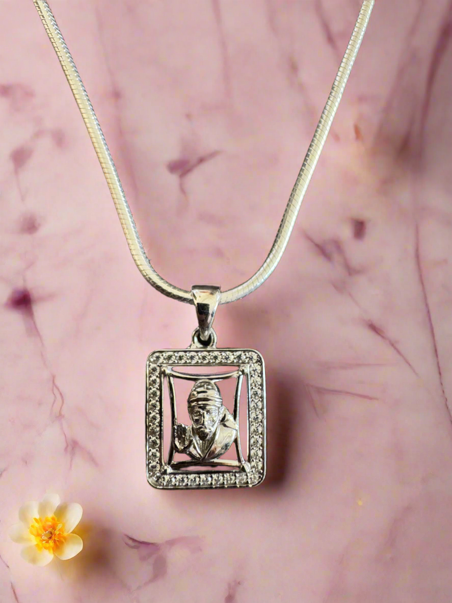 92.5 Silver Unisex Sai Baba Pendant (Without Chain)