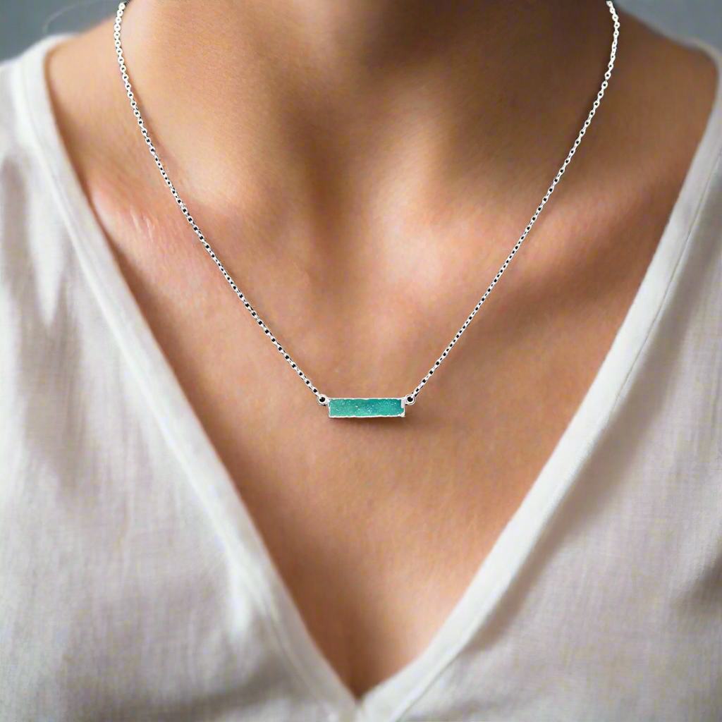 92.5 Silver Blue Block Pendant with Chain Necklace