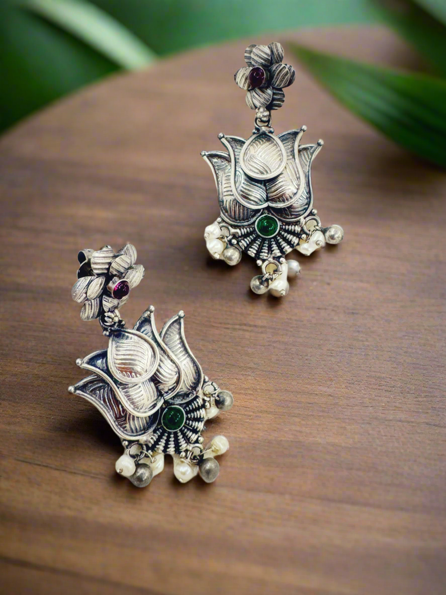 Antique Silver Padma Divya Temple Earrings