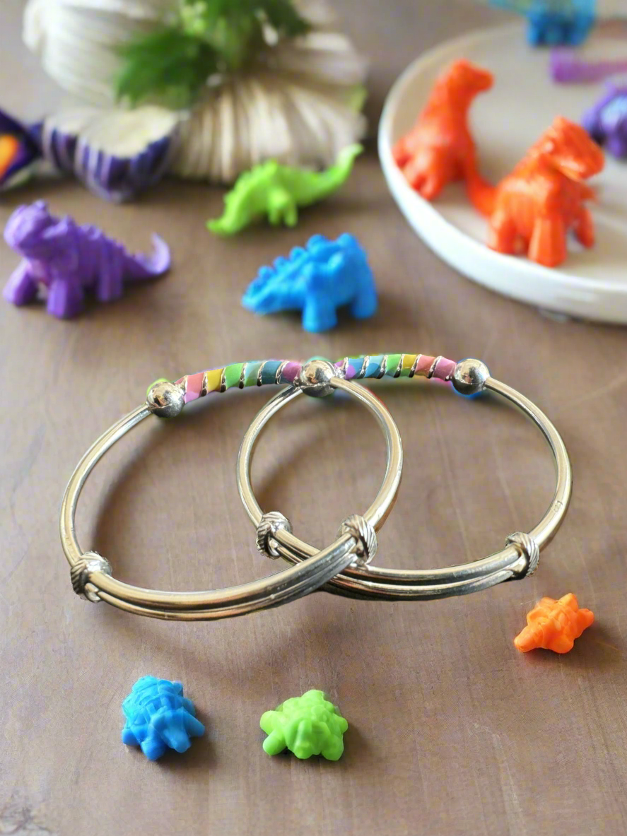 Silver Flexible Size Rainbow Bangles Set for Kids