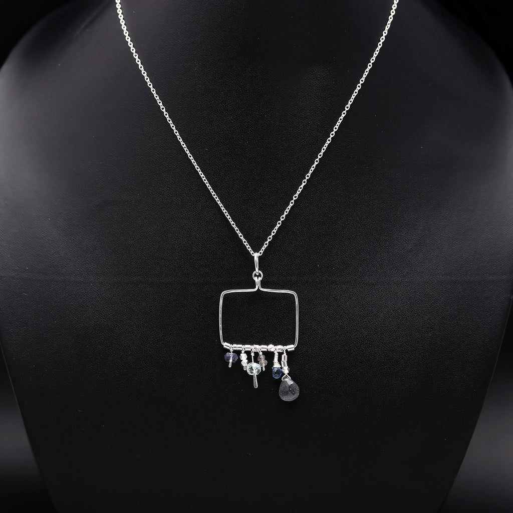 92.5 Silver Rectangle Hoop Pendant with Chain Necklace