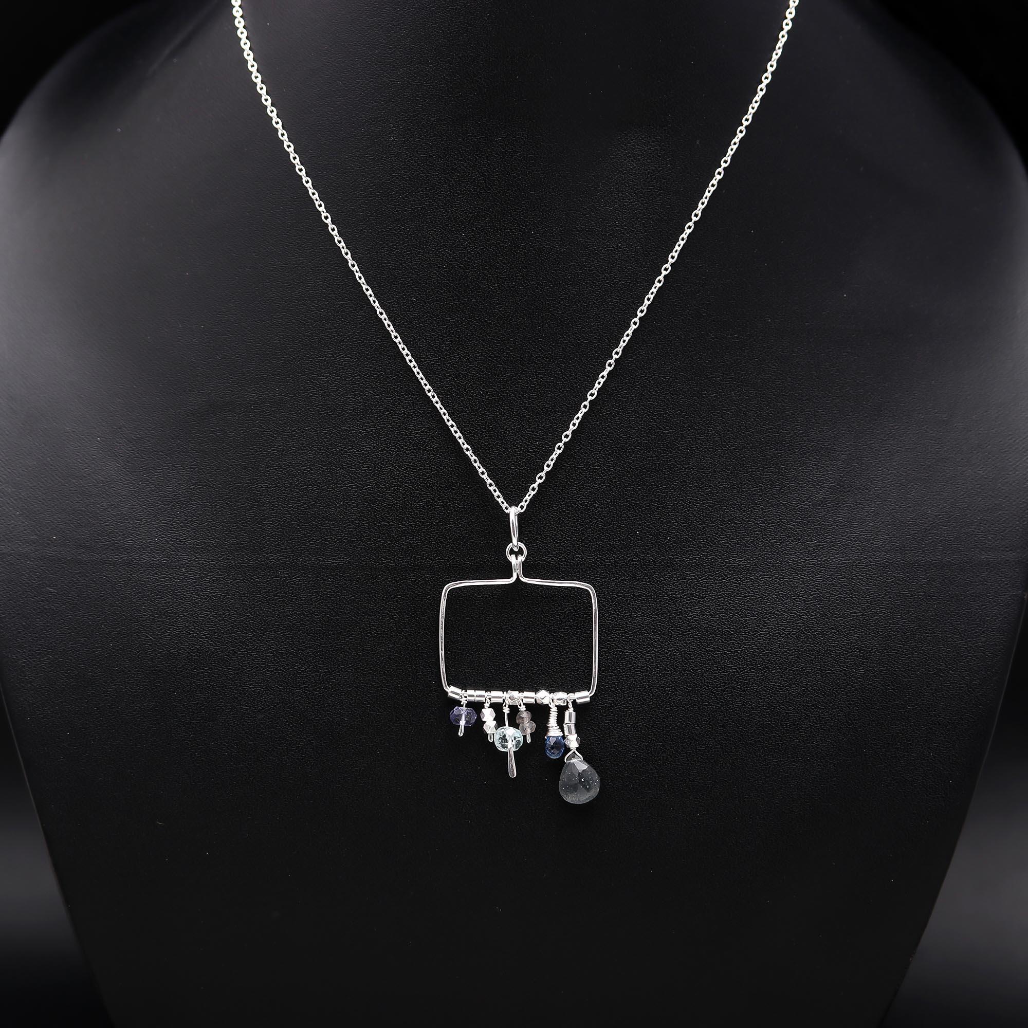92.5 Silver Rectangle Hoop Pendant with Chain Necklace