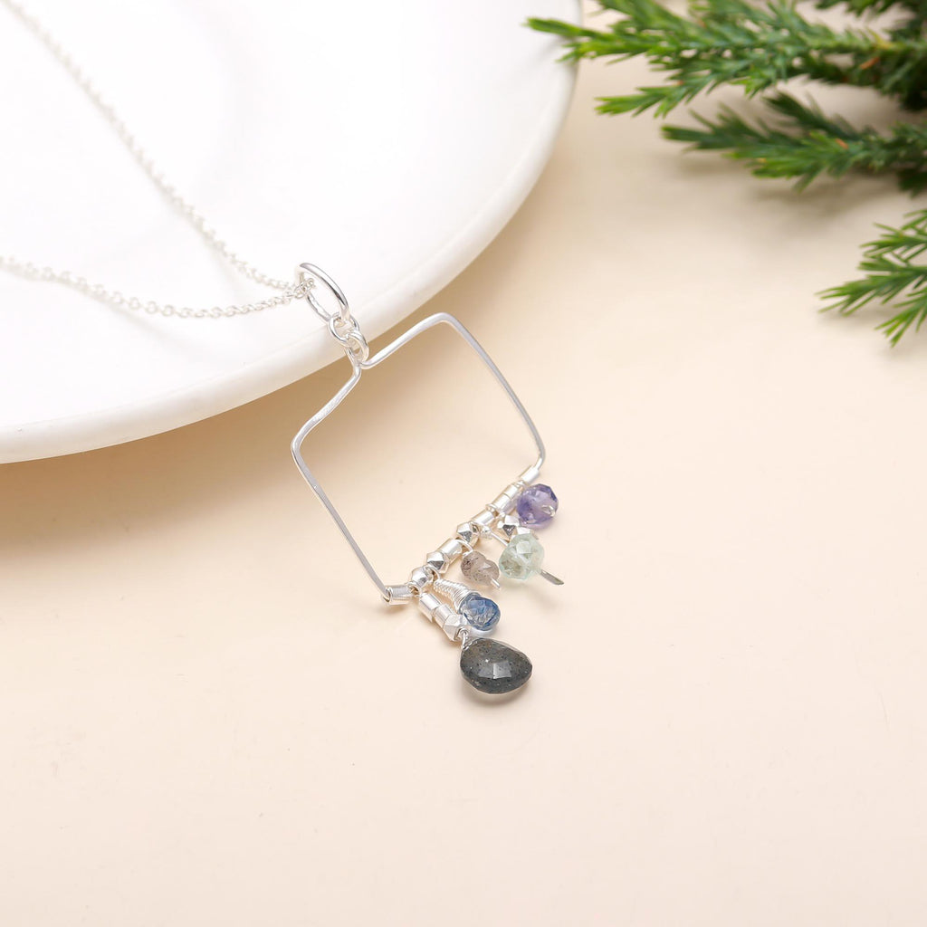 92.5 Silver Rectangle Hoop Pendant with Chain Necklace