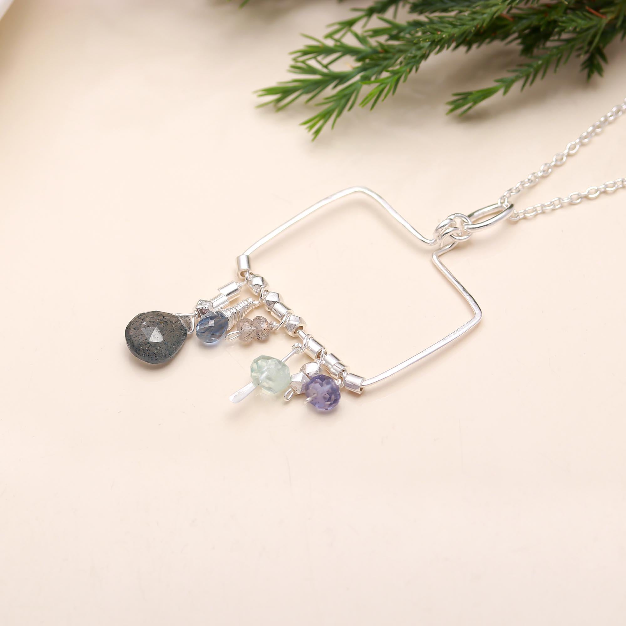 92.5 Silver Rectangle Hoop Pendant with Chain Necklace