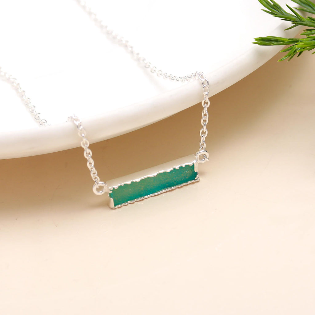 92.5 Silver Blue Block Pendant with Chain Necklace