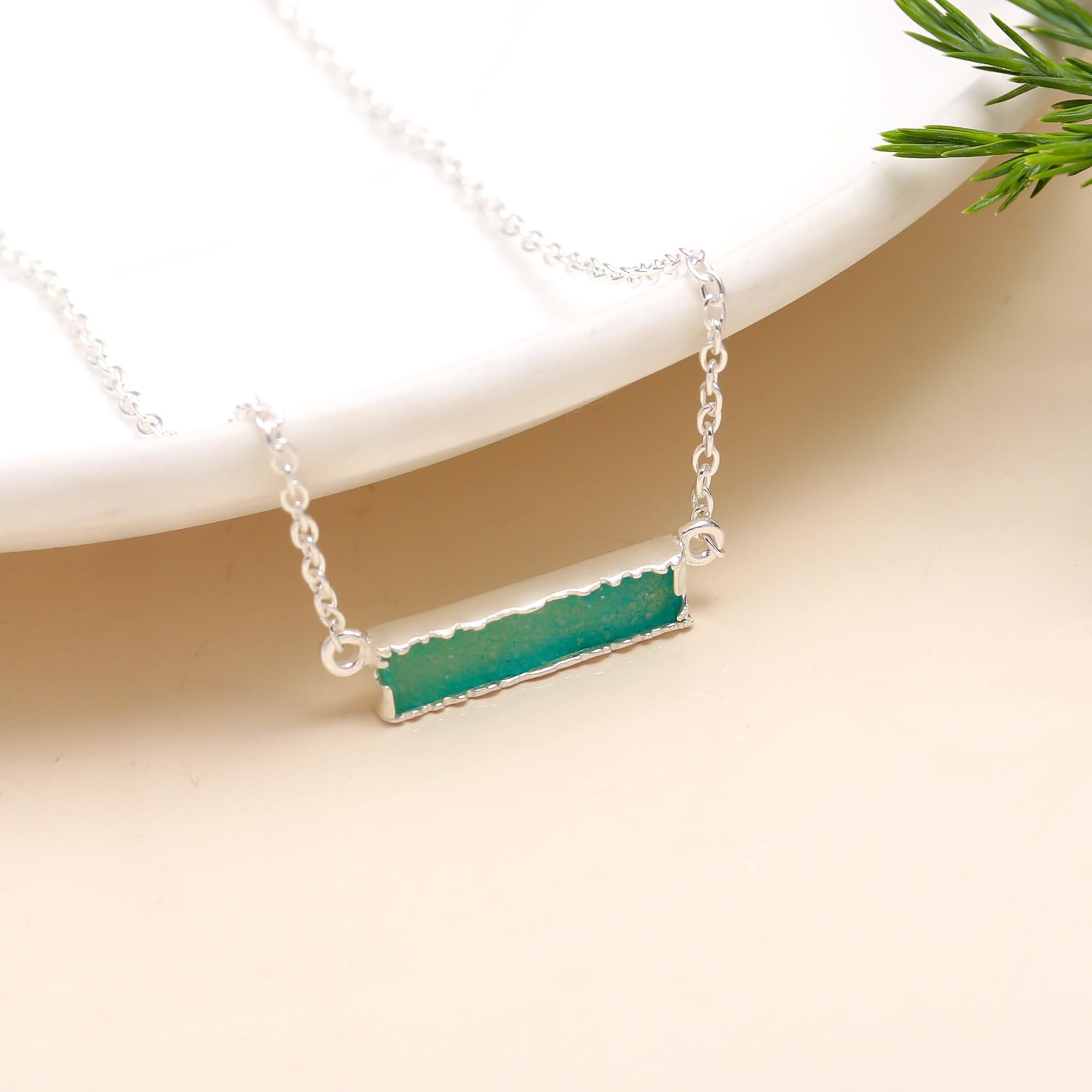 92.5 Silver Blue Block Pendant with Chain Necklace