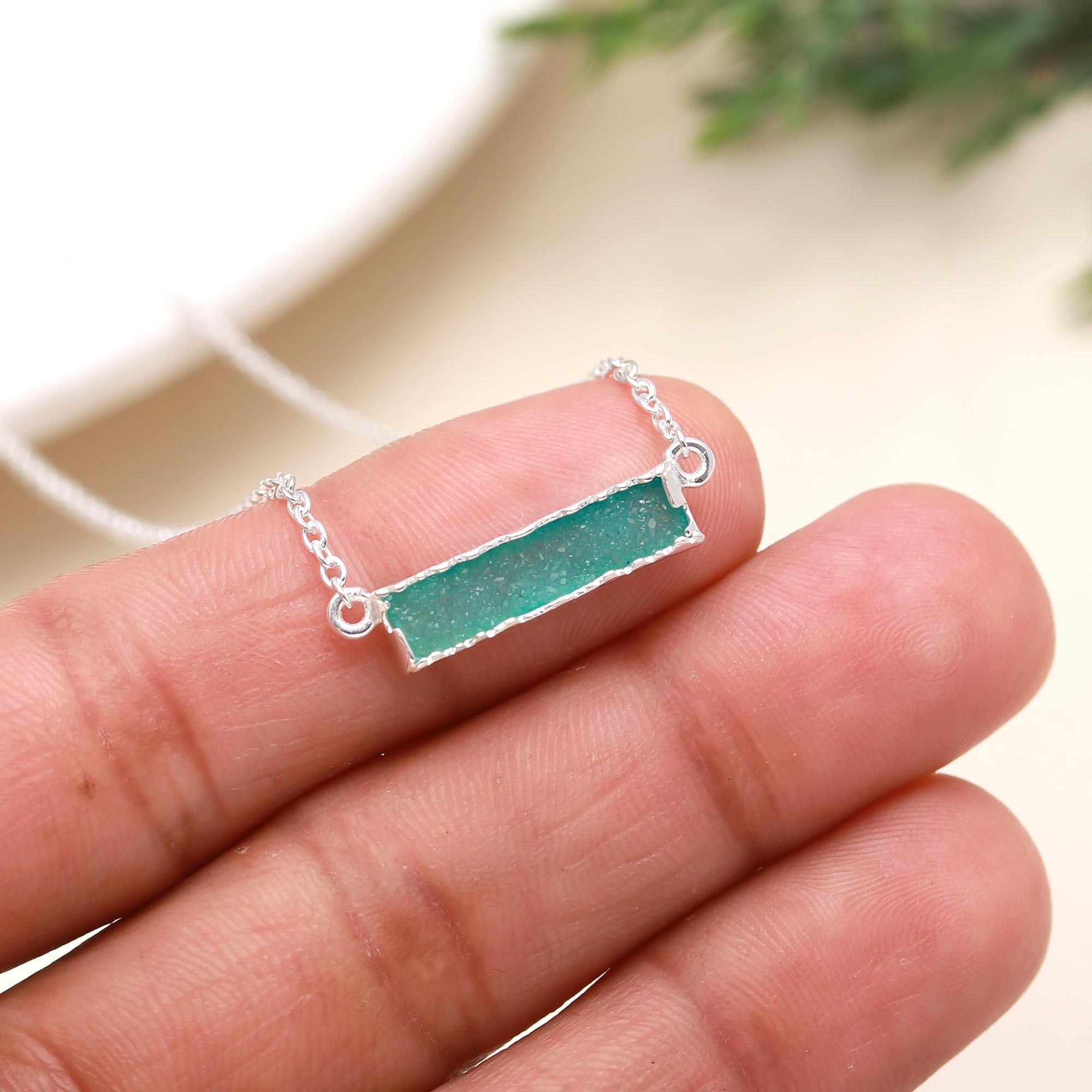 92.5 Silver Blue Block Pendant with Chain Necklace