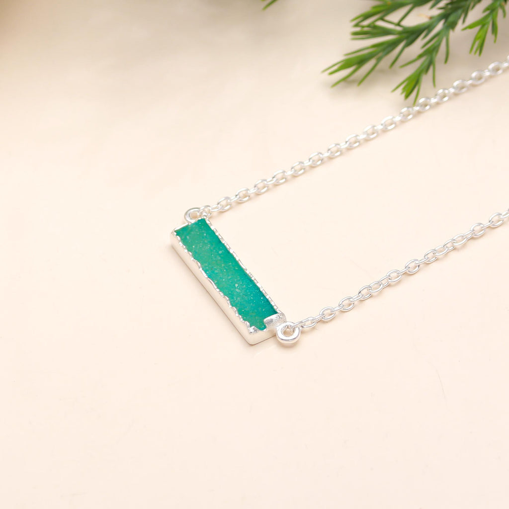 92.5 Silver Blue Block Pendant with Chain Necklace
