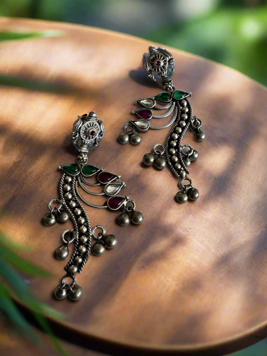 Antique 92.5 Silver Vakratunda Temple Earrings