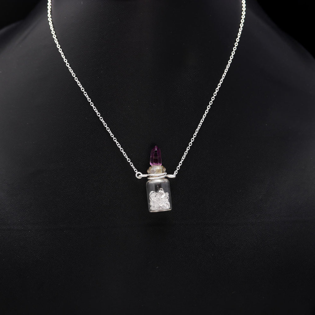 92.5 Silver Stones Bottle Pendant with Chain Necklace