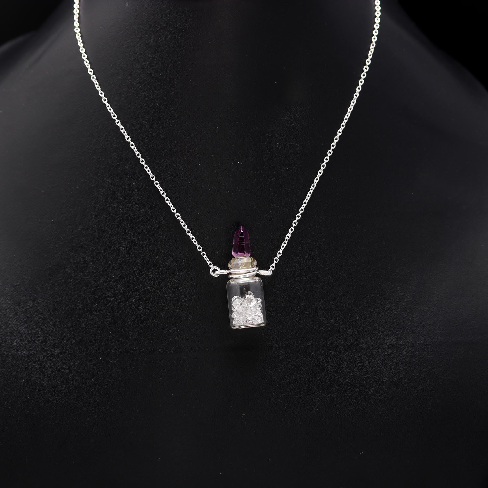 92.5 Silver Stones Bottle Pendant with Chain Necklace