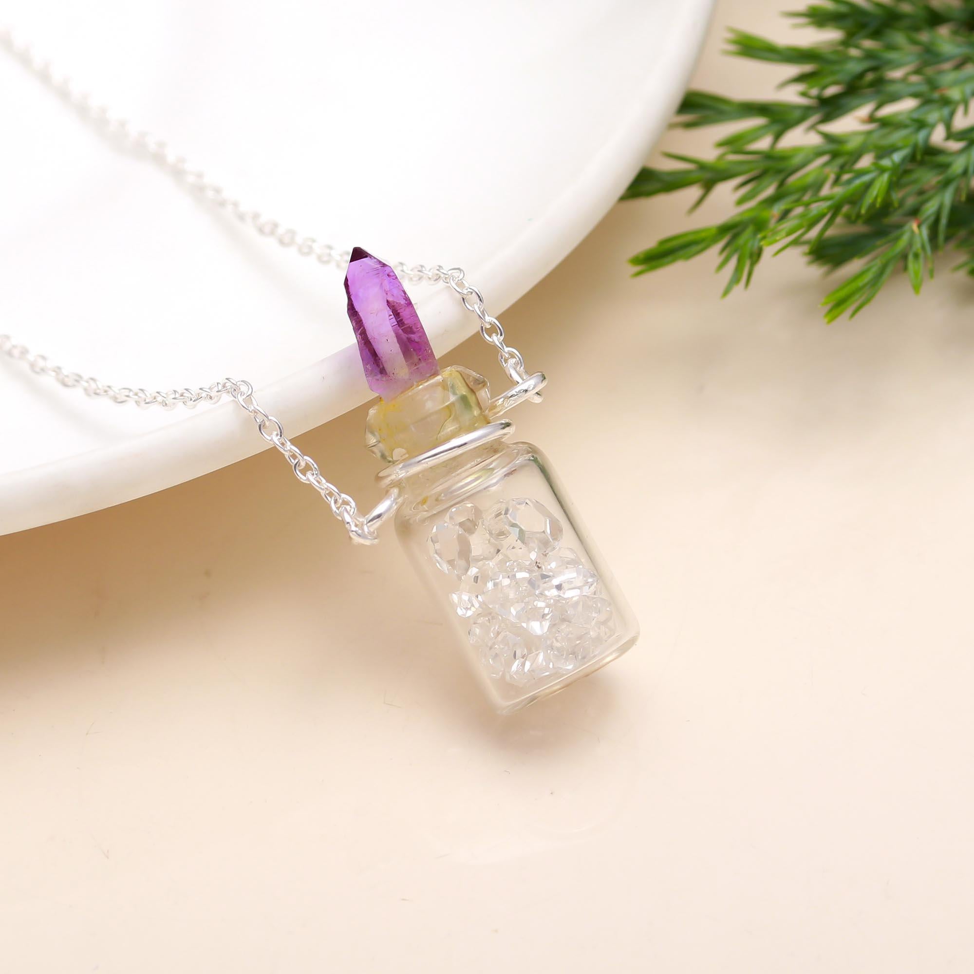 92.5 Silver Stones Bottle Pendant with Chain Necklace