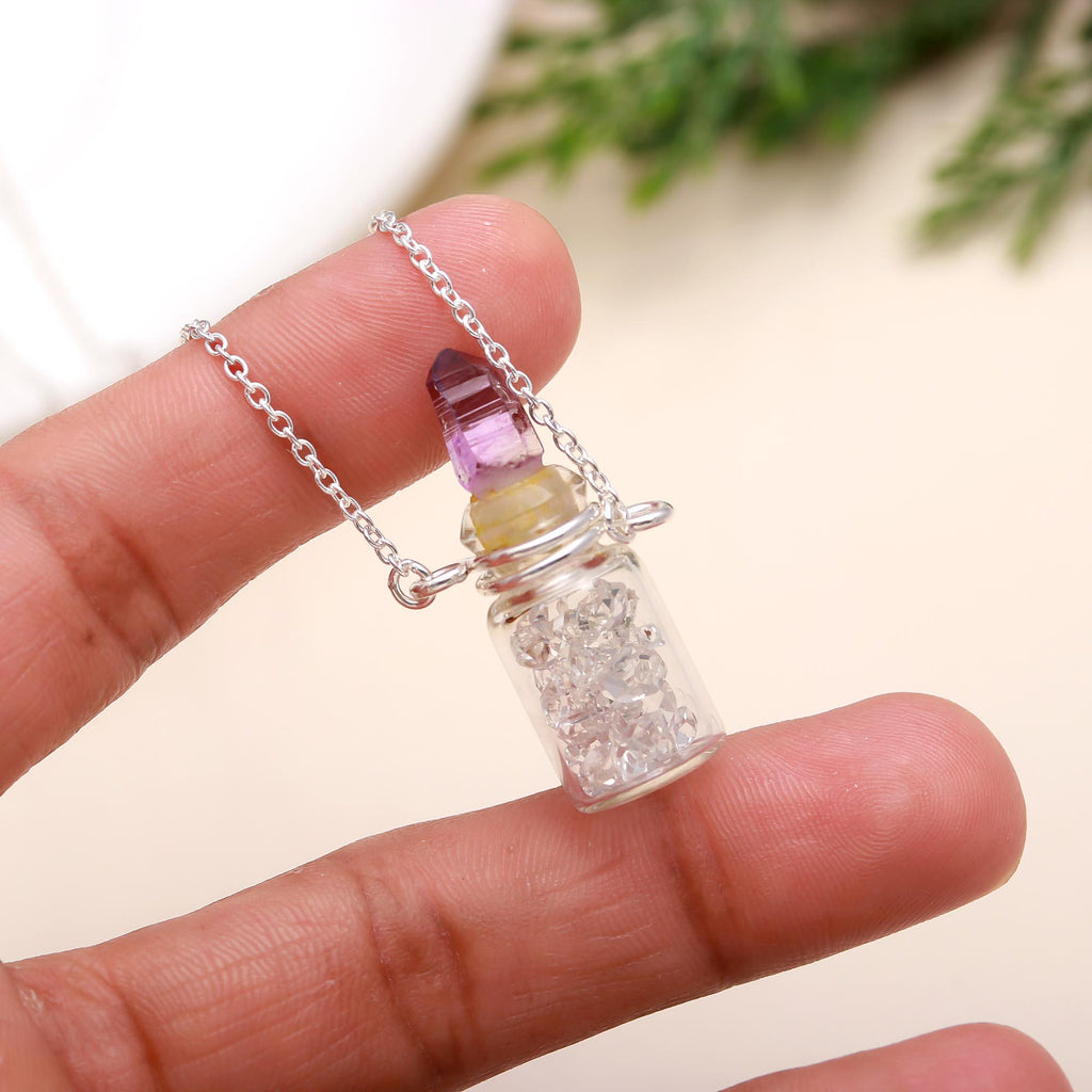 92.5 Silver Stones Bottle Pendant with Chain Necklace