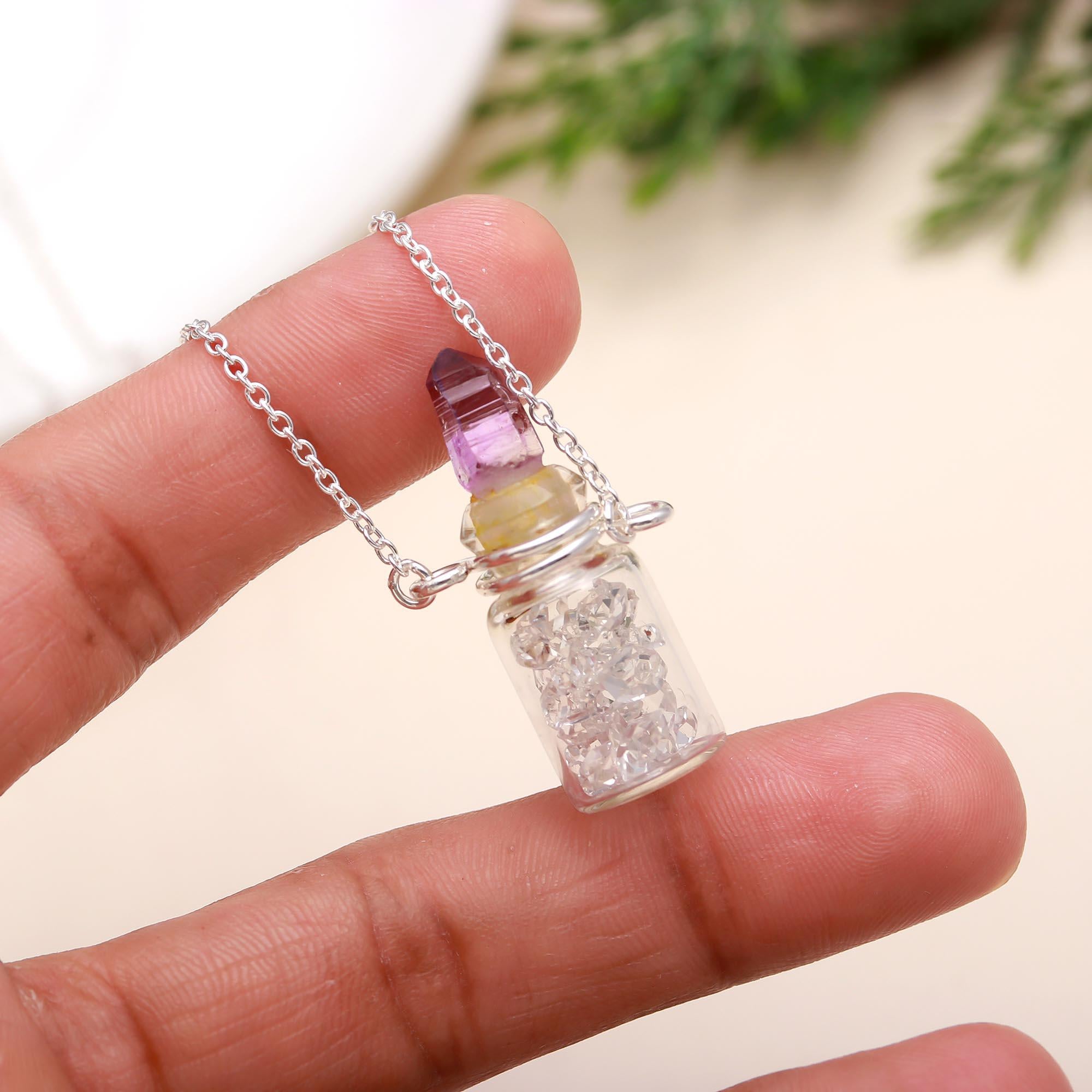 92.5 Silver Stones Bottle Pendant with Chain Necklace