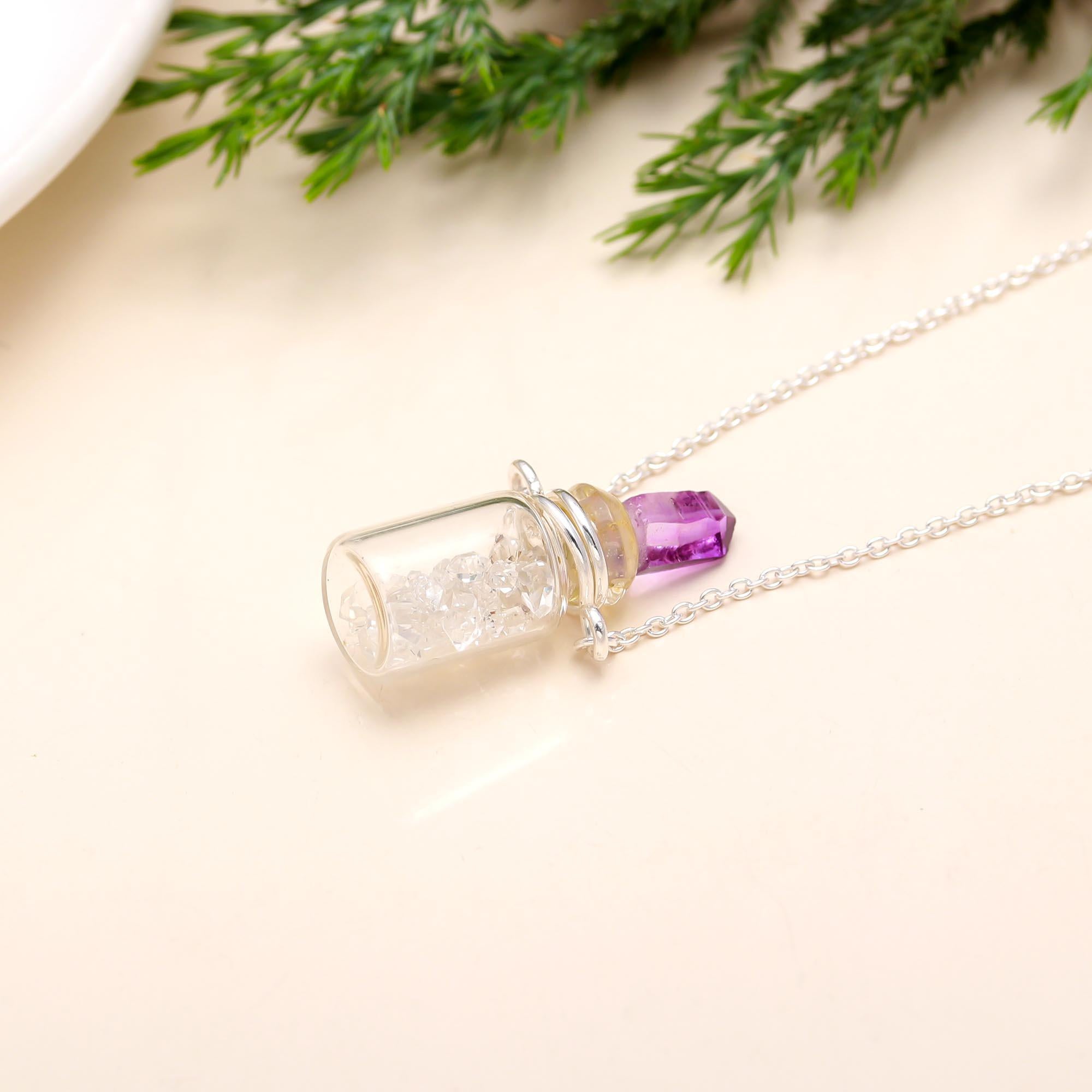 92.5 Silver Stones Bottle Pendant with Chain Necklace