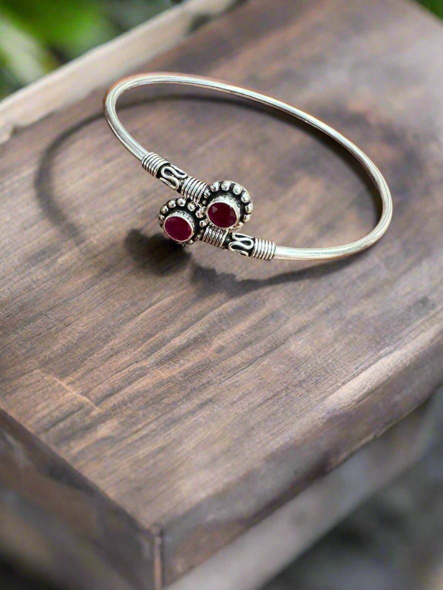 Antique 92.5 Silver Red Stone Kada Anklet (Single Piece)