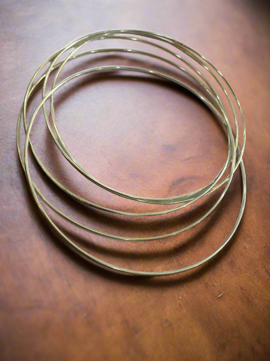 Set Of 5 Entangled Plain Sleek Bangles - 92.5 Silver
