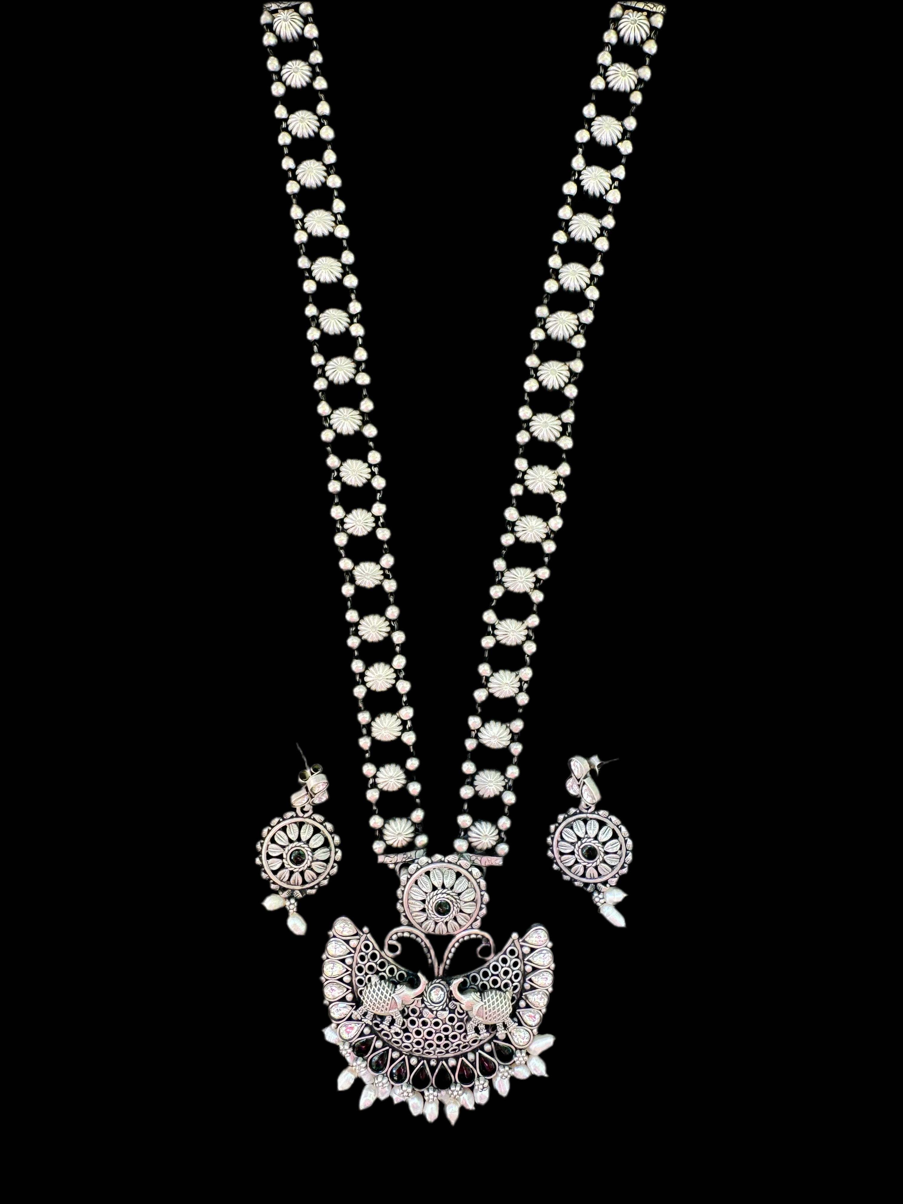 Antique 92.5 Silver Elephants Temple Necklace Set
