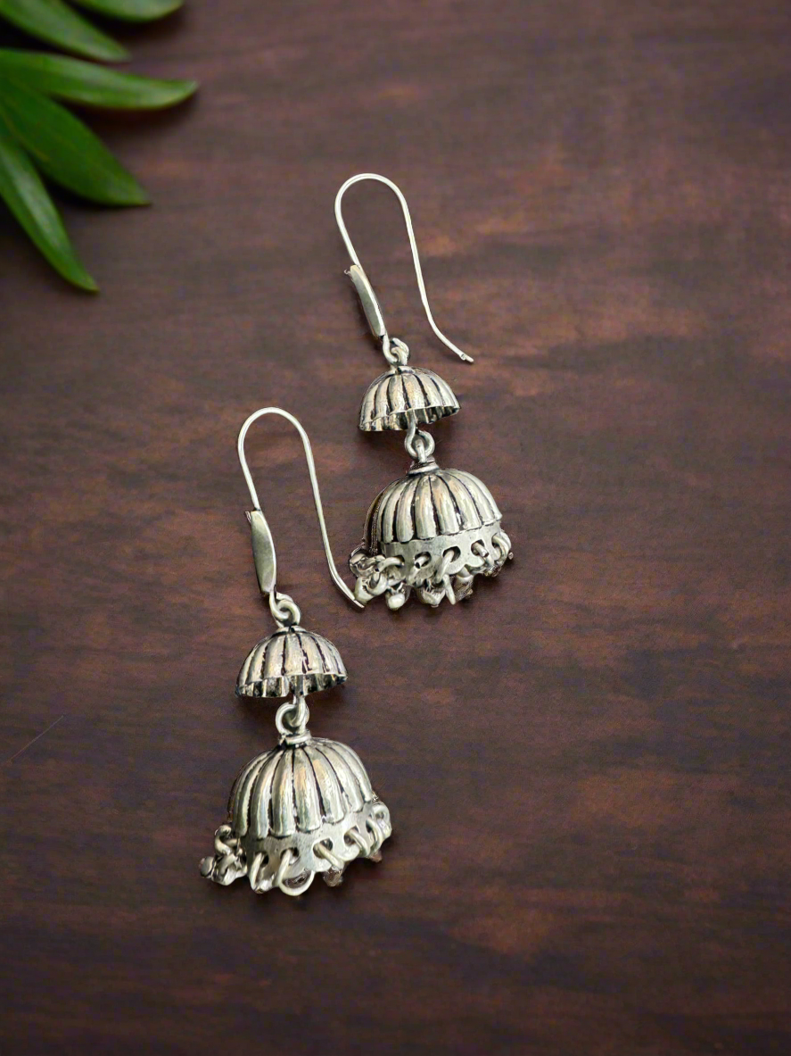 92.5 Silver Hanging Dual Jhumki Earrings