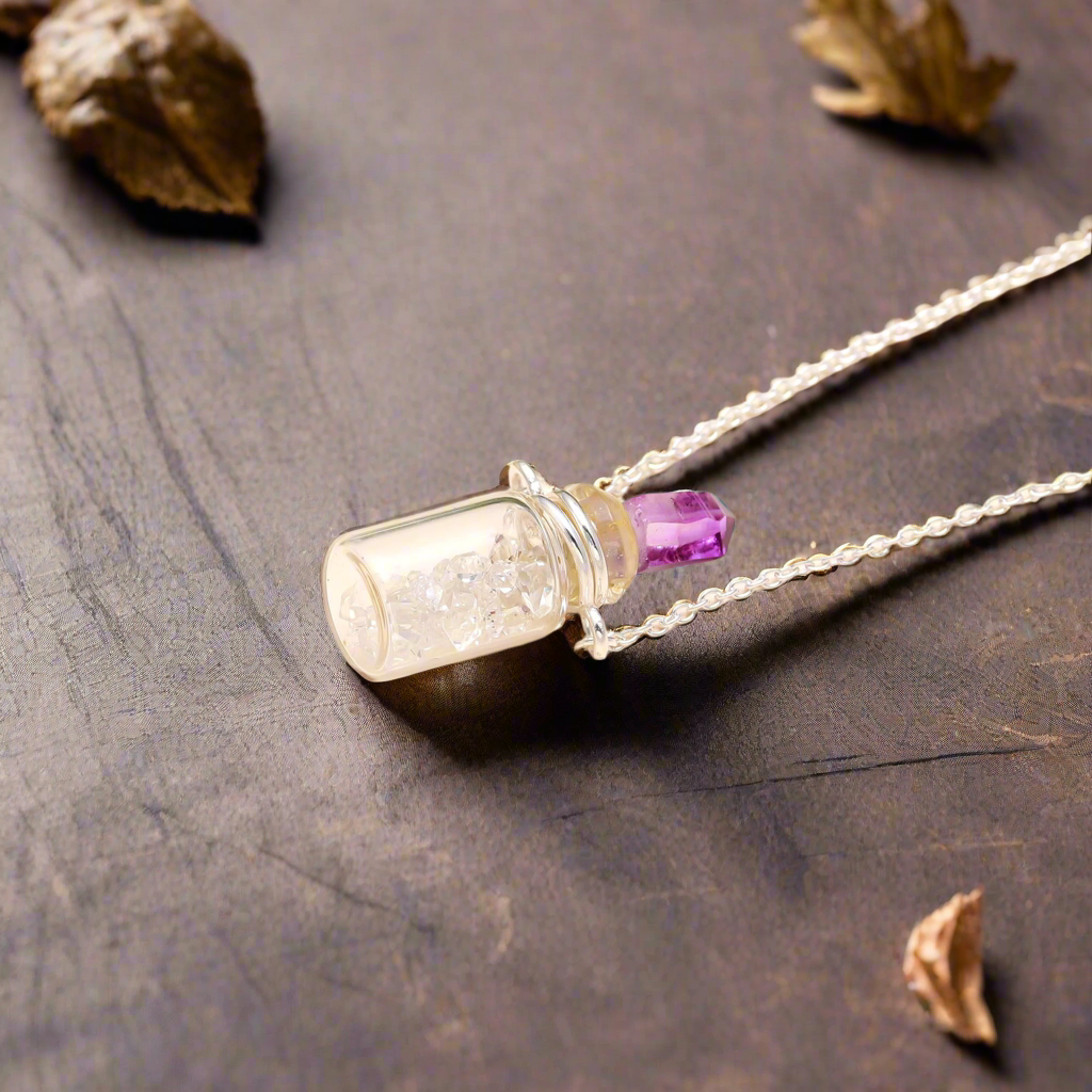 92.5 Silver Stones Bottle Pendant with Chain Necklace