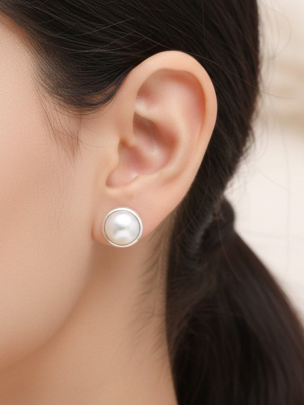 925 Silver White Pearl Stud Earrings