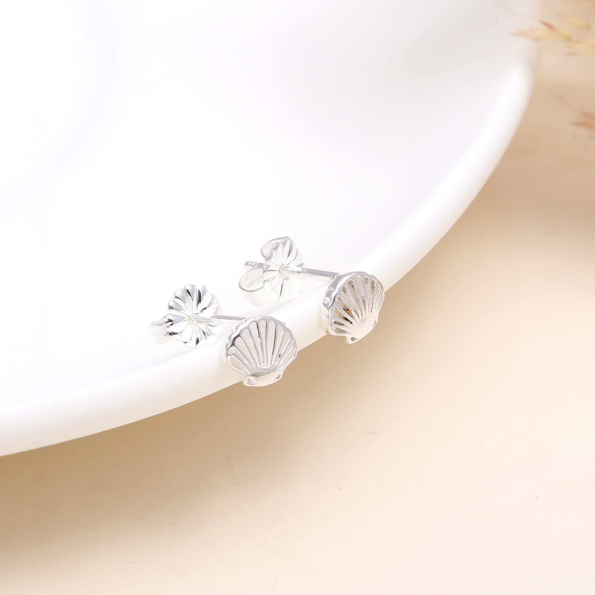 92.5 Silver Sea Shells Stud Earrings