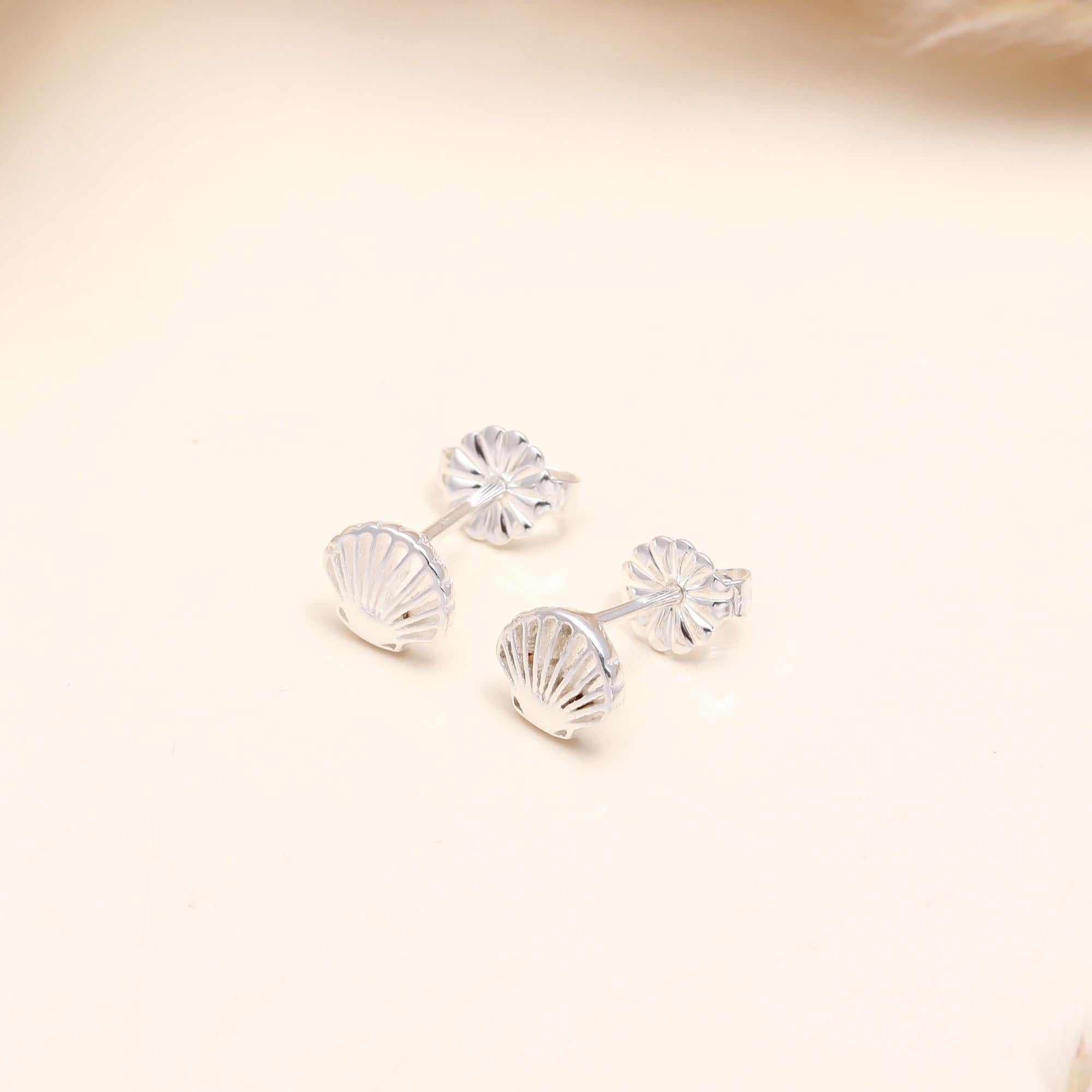 92.5 Silver Sea Shells Stud Earrings