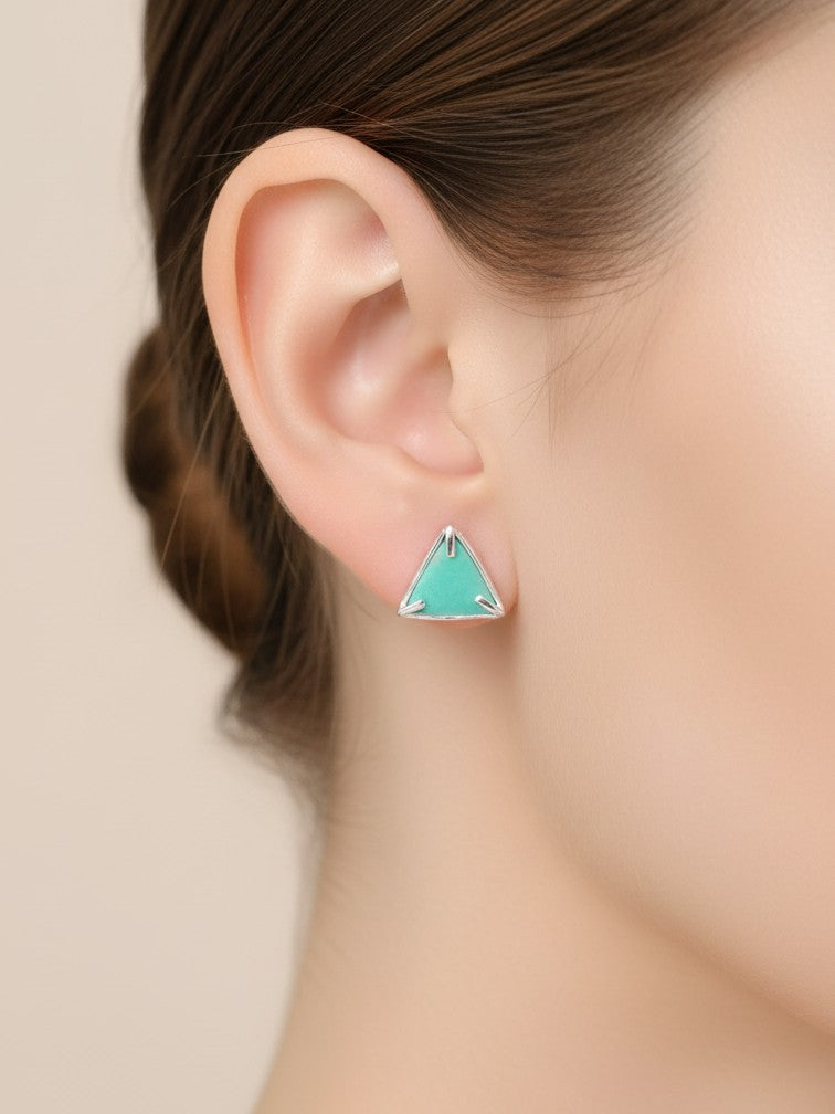 925 Silver Blue Triangle Stud Earrings