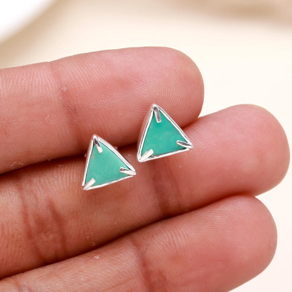 92.5 Silver Blue Triangle Stud Earrings