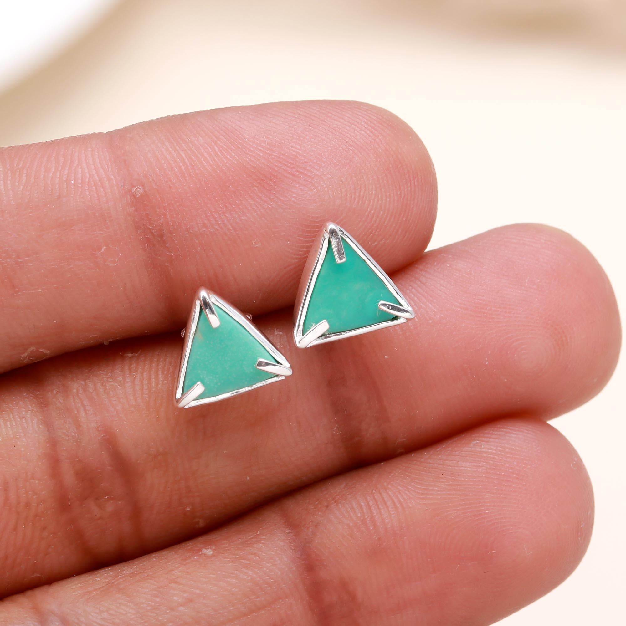 92.5 Silver Blue Triangle Stud Earrings