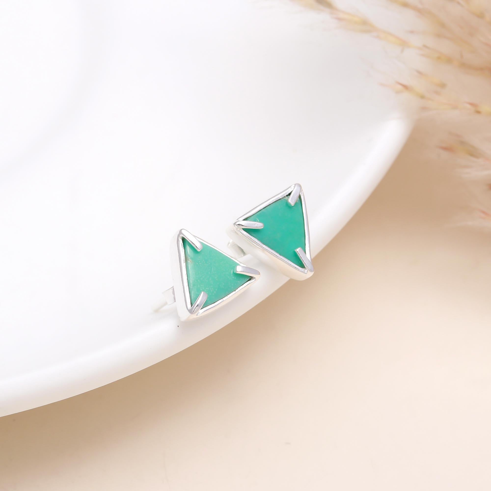 92.5 Silver Blue Triangle Stud Earrings